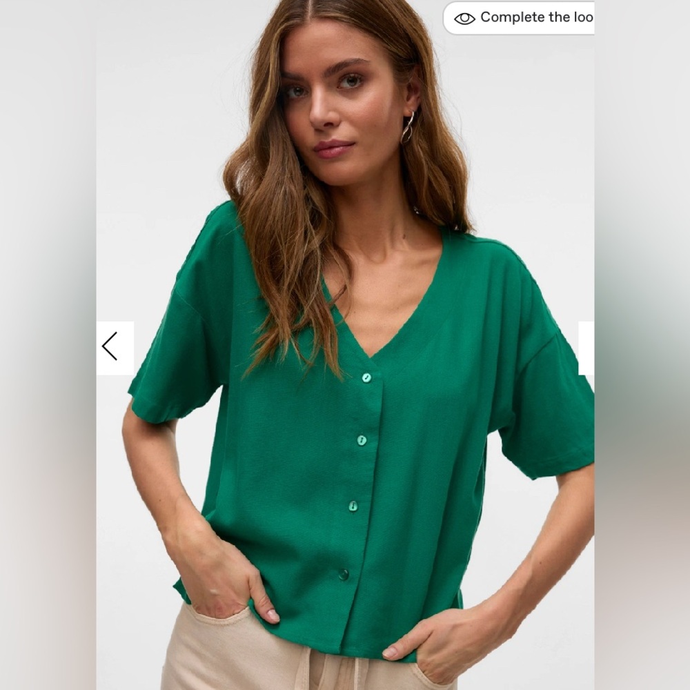 VERO MODA green linen blend top size large
